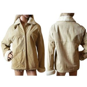Pacific Trail 100% Genuine Leather Faux Fur Lined Cream Coat